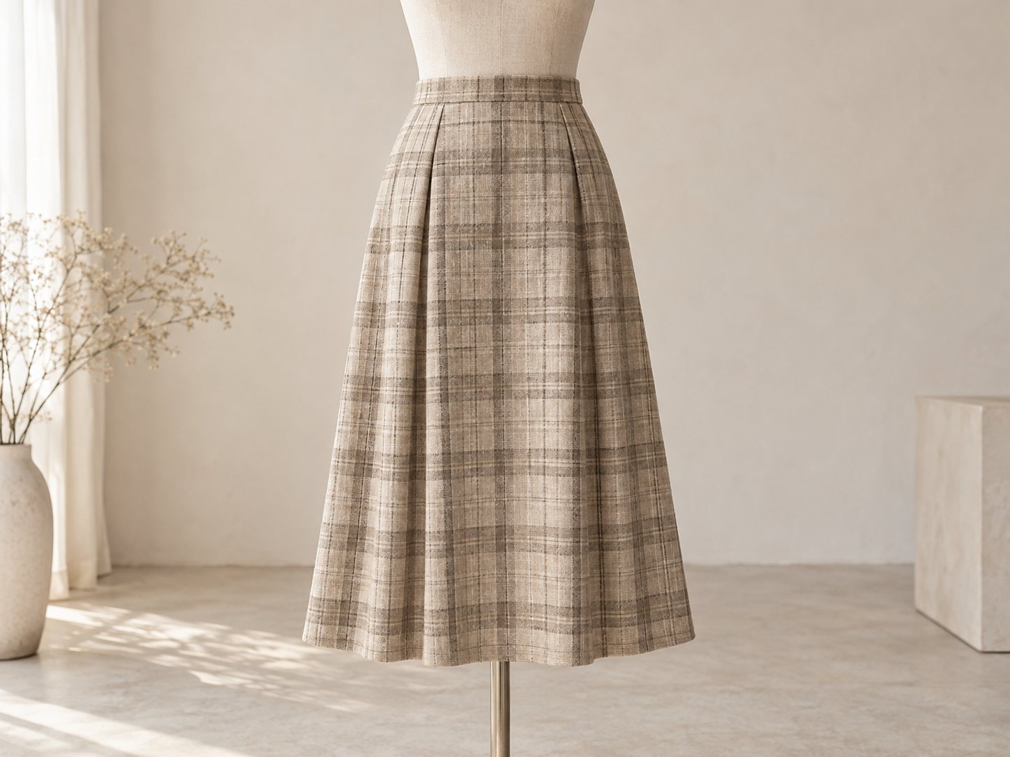 Rok midi motif kotak di manekin