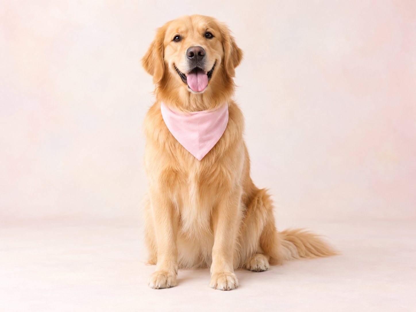 Golden retriever berbandana rapi setelah grooming
