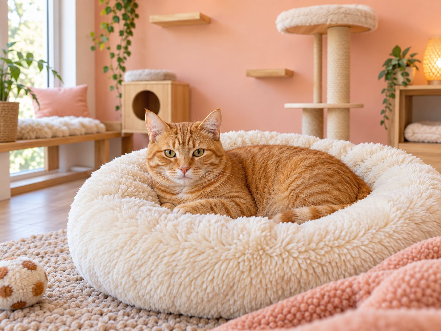 Kucing oren santai di kamar pet hotel